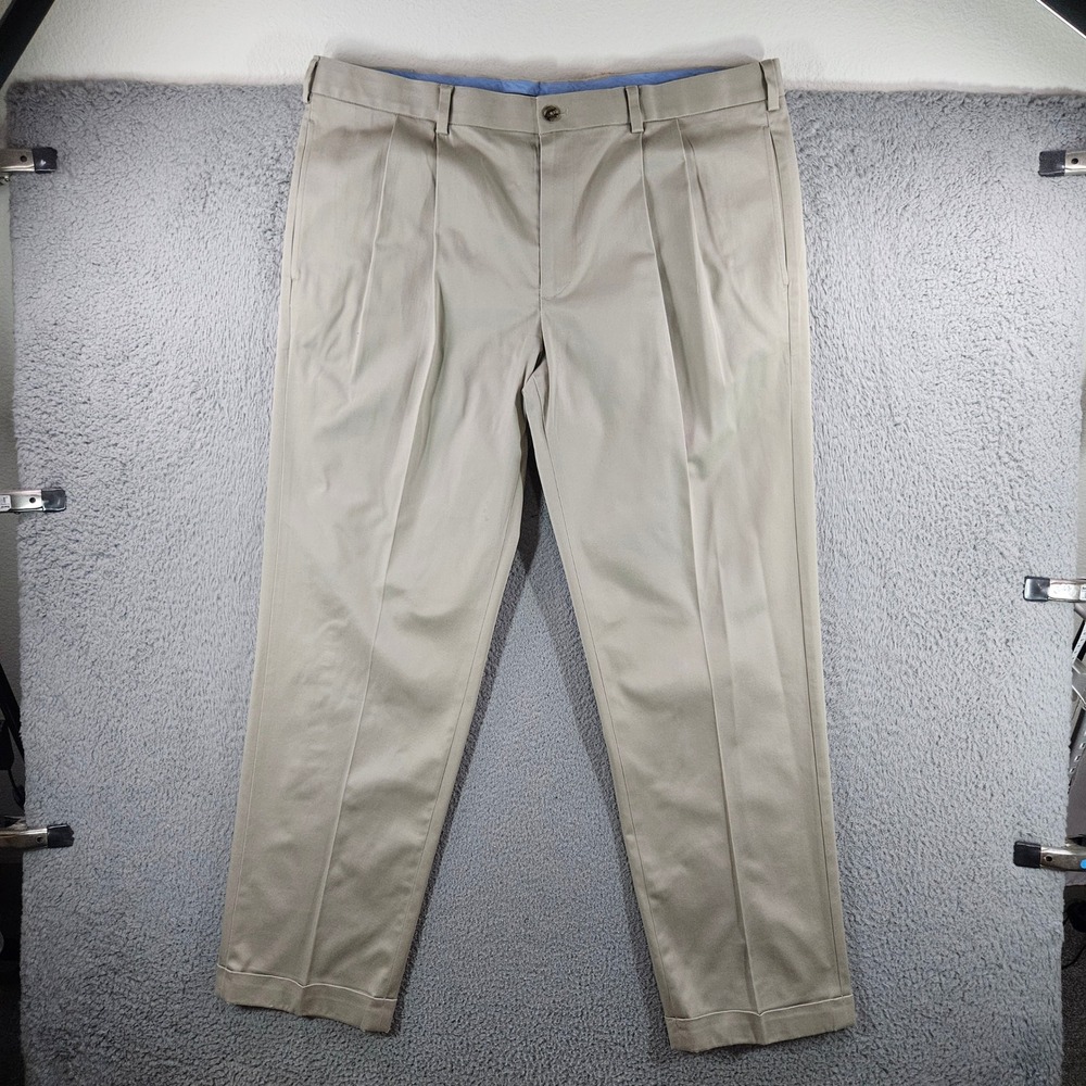 Brooks Brothers Advantage Chino Elliot Fit Khaki Pleated Cuffed Pants 40x32
